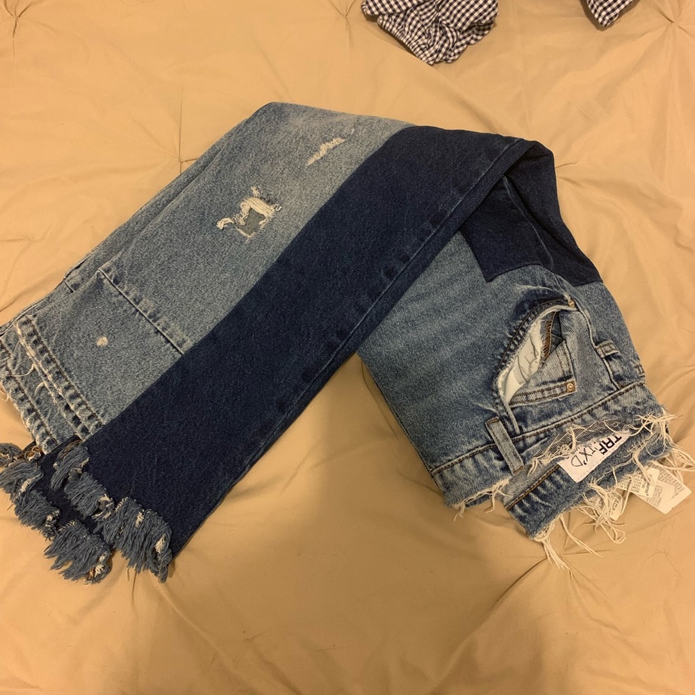 Blue Patchwork Two Tone Denim Asymmetric Splice J… - image 5